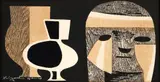 Kiyoshi Saitō, Haniwa (1), 1950s, color woodblock, 6 x 11.25 inches, signed in white