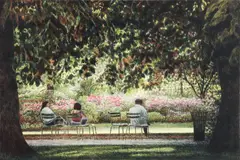 Three Seated People, undated, color by Harold Altman, lithograph, offered Aug 2025
