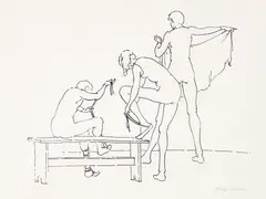 William Anzalone, Three Dancers, 20th century, black and white, lithograph