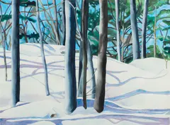 Pine Forest Delaware River by Linda Bastian, 1983, watercolor, offered Aug 2025