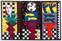 Triptych by Katrin Braun, 1983, oil on canvas, apparently, offered Aug 2025