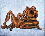 The Embrace by George Sonny Wellington Gist, c.2000, acrylic on board, offered Aug 2025