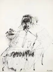 Michael Hafftka, Expressionist Figure Playing the Piano, 1980s, ink on paper