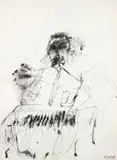Michael Hafftka, Expressionist Figure Playing the Piano, 1980s, ink on paper