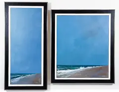 Gregory Kavalec, Ocean Landscape Diptych (irregular shaped diptych), circa 1975, oil on canvas