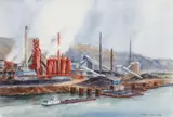 Cynthia Cooley, Ohio at Neville Island, 1983, watercolor