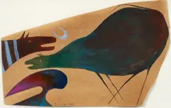 David Lewis, Eggplant Cow and Zebra, 1986, gouache on brown paper