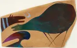 David Lewis, Eggplant Cow and Zebra, 1986, gouache on brown paper