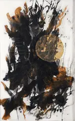 Full Moon by Mary Shaw Marohnic, 1968, mixed media with acrylic and collage on board, offered Aug 2025