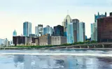 Thomas McNickle, Allegheny Skyline-Downtown Pittsburgh, undated, watercolor on Arches handmade paper