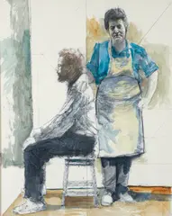 Herbert Olds, (American/Pittsburgh, 20th century), Double Portrait, mixed media on paper