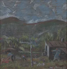 Malcolm Parcell, The Sickles Family, oil pastel on board