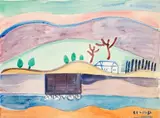 Esther Phillips, Abandoned Train car, View from the Asylum, circa 1940s, watercolor on paper