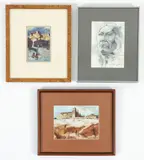 3 artworks. Includes: San Esteban Rey Mission, Sky City, Acoma Pueblo, New Mexico by Nat H. Youngblood, watercolor on paper, offered Aug 2025