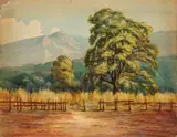California Foothills and Fence by Alice Hunt Curtis, circa 1915, watercolor, offered Aug 2025
