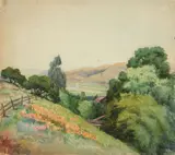 California Wildflower Landscape by Alice Hunt Curtis, circa 1915, watercolor, offered Aug 2025