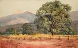 California Foothills Landscape by Alice Hunt Curtis, 1915, watercolor, offered Aug 2025