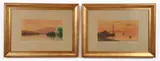 William Frederick Paskell, using the pseudonym T. Bailey, Pair of New England Paintings, Mt. Chocorua, New Hampshire AND The Wharf, Rockport, Maine, watercolor on thin board, both