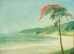 Untitled by R. Heller, oil on canvas beachscape, offered Aug 2025