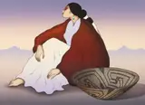 R. C. Gorman, (Native American / Navajo, 1931-2005), Woman with Pima Basket, 1987, color, lithograph