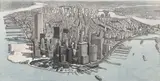 Richard Haas, Manhattan View, Battery Park, 1980, etching with aquatint