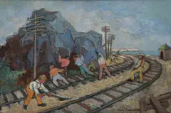 Harry Gottlieb, Repairs on the Railroad, 1938, oil on canvas, since relined