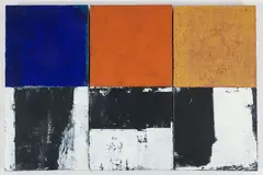 North, Binary Tilt, and Step by Michael Morrill, 1991, acrylic on canvas stretched over board. All, offered Jun 2025