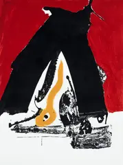 Basque Suite D by Robert Motherwell, 1971, silkscreen in black, red, and orange, pencil, offered Jun 2025