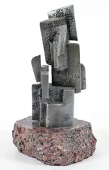 James Myford, (American/Western PA, 1940-2014), Untitled Abstract Form, c.1980s, cast aluminum sculpture, attached to, marble base, apparently unmarked, 10.25 inches tall (not including base); base i