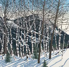 Neil Welliver, Birches, 1982/1983, color, woodcut on Kizuki Nishinouchi paper, pencil