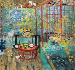 Fang Xiang, Untitled Courtyard with Cat, watercolor and ink on paper