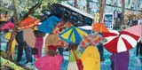 Jeff and Mark Zets, Rain Kiss - Umbrellas in Pittsburgh, mixed media collage