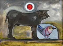 Kamal Youssef, Bull and Bird, 2010, oil on canvas
