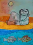 Kamal Youssef, Au Bord du Lac [Girl by the Lake], 1992, oil on canvas