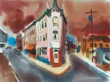 Jerry Caplan, Sharpsburg Intersection, 1977, watercolor