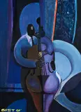 The Jazz Man, Stand Up Bass Player by George Sonny Wellington Gist, 2001, acrylic on board, offered Jun 2025