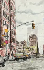Henry Koerner, East 29th Street, New York City, 1988, watercolor, ink and graphite on paper