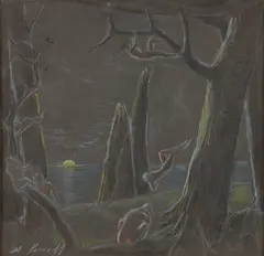 Malcolm Parcell, Fantasy in Moonlight, undated, oil pastel on card
