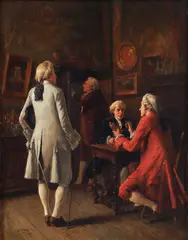 Eugène Fichel, Gentlemen engaged in conversation, 1867, oil on board