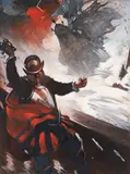 An original illustration for the 1920 edition of the book 'Westward Ho' by Thornton Oakley, pastel with gouache and pencil, offered Jun 2025