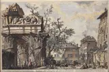 Veduta del Tempio di Giode Tonante [View of the Temple of Jupiter Tonans, or Jupiter the Thunderer], c. late 18th century, probably a lifetime Roman edition by Giovanni Battista Piranesi, etching with later handcoloring, impression, offered Jun 2025