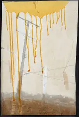 Anselm Kiefer, Untitled Work on Paper - Pittsburgh Electric Pole and Hillside, Ravine Street, 1984-85, mixed media with shellac and oil over a photographic print