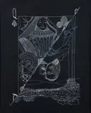 Man Ray, (American/French, 1890-1976), La Dame de Trefle (Queen of Clubs), 1970, etching and pochoir in white ink on black paper