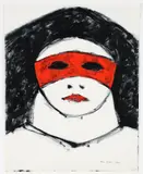 Portrait in Red and Black by Paul Binai, 1986, gouache on paper, offered May 2025