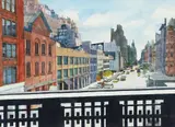 Robert Bowden, (American/Pittsburgh, contemporary), Looking East from the HiLine, West Side, Manhattan, 2009, watercolor on paper