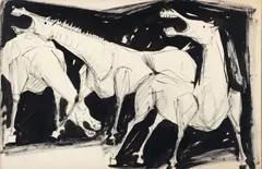 Guernica Horses, c.1950s by Virgil Cantini, ink on paper, offered May 2025
