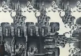 Douglas Cooper, (American/Pittsburgh, contemporary), Surreal Castles, 1984, charcoal on paper, mounted to another