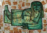 Kamal Youssef, Circe, 1968, mixed media with oil and metallic leaf on canvas