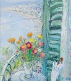 Duane Alt, Impressionistic View of French Riviera with Flowers on the Balcony, undated, oil on canvas