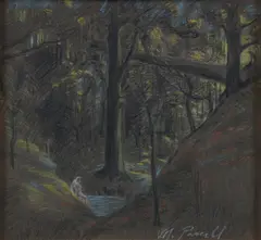 Malcolm Parcell, Nude-The Forest Bather, mid-, oil pastel on thin board
